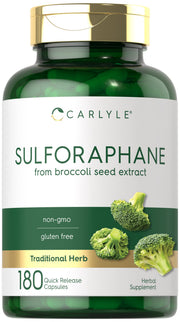 Carlyle Sulforaphane bottle label showing broccoli seed extract and 400 mcg per capsule