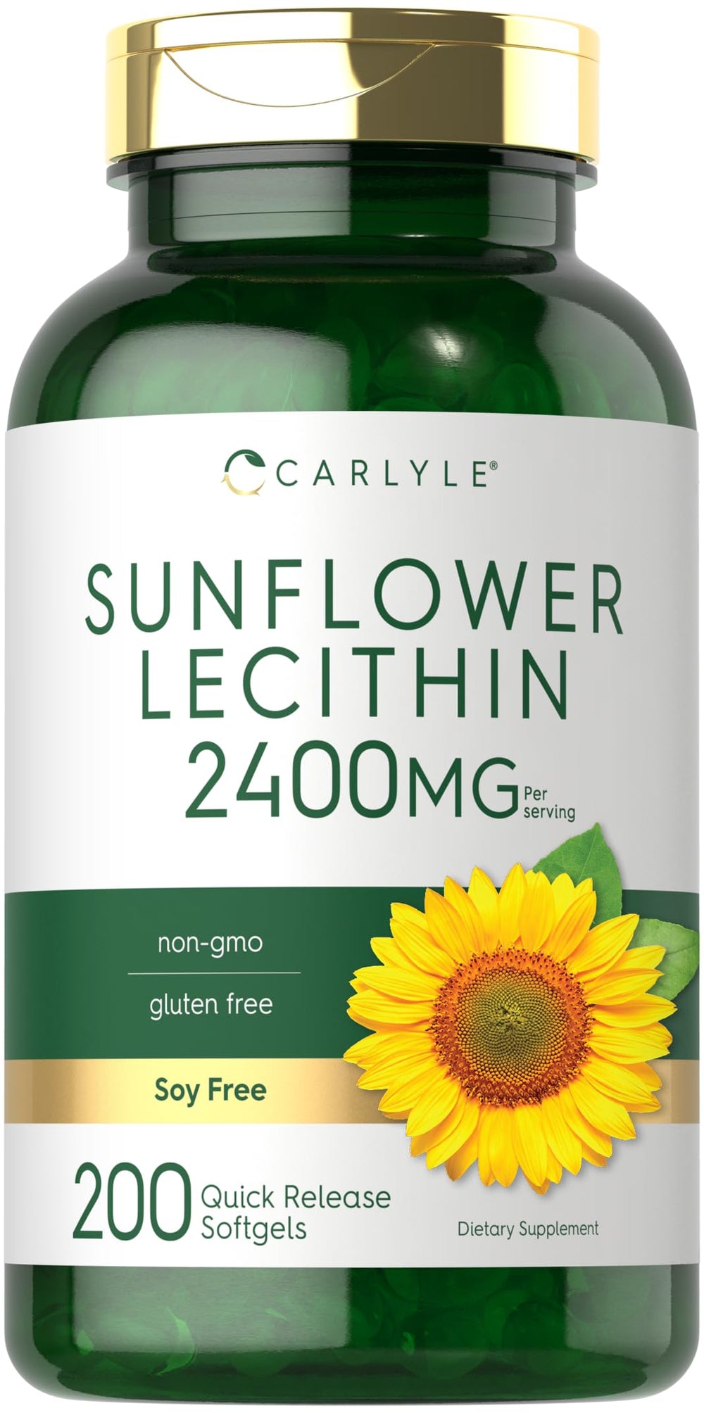 Carlyle sunflower lecithin softgel bottle with 2400 mg per serving for daily use