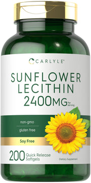 Carlyle sunflower lecithin softgel bottle with 2400 mg per serving for daily use