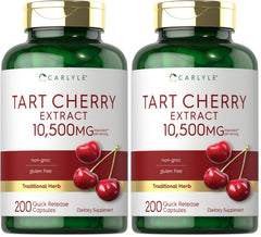 Carlyle Tart Cherry capsules bottle front shows high-potency formula for daily wellness.
