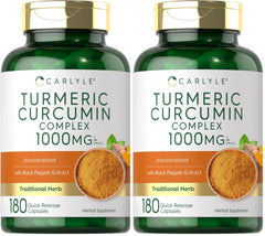 Carlyle Turmeric Curcumin bottle with black pepper extract for daily supplementation.