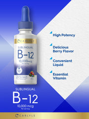 Ingredients label on Carlyle Vitamin B12 sublingual drops.