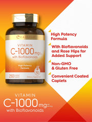 Rose hips visual with Carlyle Vitamin C 1000mg signaling natural antioxidant support.