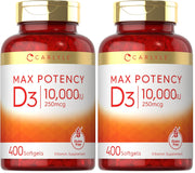 Carlyle Vitamin D 10000 IU softgels bottle front view for daily wellness support.