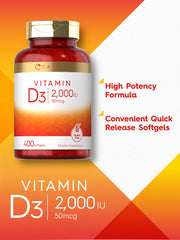 Carlyle Vitamin D3 2000IU label highlights non-GMO and gluten-free quality