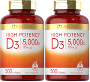 Carlyle Vitamin D3 5000 IU softgels bottle for daily wellness.