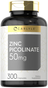 Carlyle Zinc Picolinate 50mg bottle pour with easy-to-dose capsules for daily support