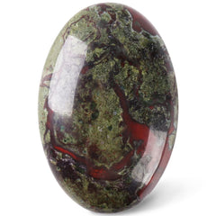 CASMON Dragon Bloodstone oval palm stone held in hand for calm focus.