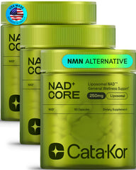 Cata-Kor NAD Core bottle front highlights liposomal NAD+ delivery for daily support.