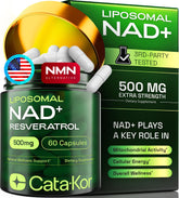 Cata-Kor Liposomal NAD with Resveratrol bottle and capsules for daily energy support