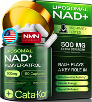 Cata-Kor Liposomal NAD with Resveratrol bottle and capsules for daily energy support