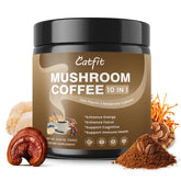Catfit mushroom coffee jar close-up with steady energy promise.