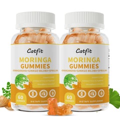 Catfit Sugarfree Moringa Gummies orange bottle supports daily energy.