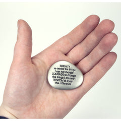 Cathedral Art silver palm stone offers a calming ritual on nightstand or during commute.