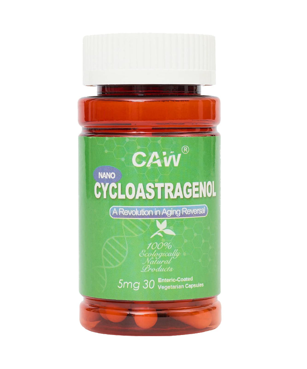 CAW Telomere Supplement bottle showing packaging for daily cellular support