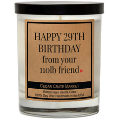 CEDAR CRATE MARKET birthday candle in a 14oz jar, ideal gift with warm glow.