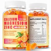 Ceecisee calcium magnesium zinc gummies orange bottle close-up for daily immune and energy support