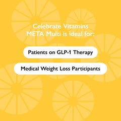 Celebrate Vitamins META Multi GLP-1 bottle in hand suggests convenient daily capsule routine