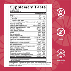 Packaging label for Celebrate Vitamins Multi ADEK chewables highlighting iron-free formula