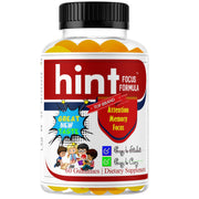 Celebrity LifeStyle Product Hint Kids Omega 3 bottle front view highlighting plant-based DHA for brain support.