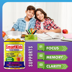 Celebrity LifeStyle Product SmartKids kids taking gummies for concentration during class.