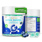 CelestiaCare lutein-zeaxanthin gummies bottle promotes daily eye nutrition during screen time.