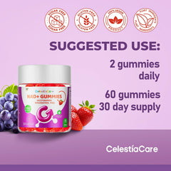Gummies being poured from CelestiaCare bottle for easy intake