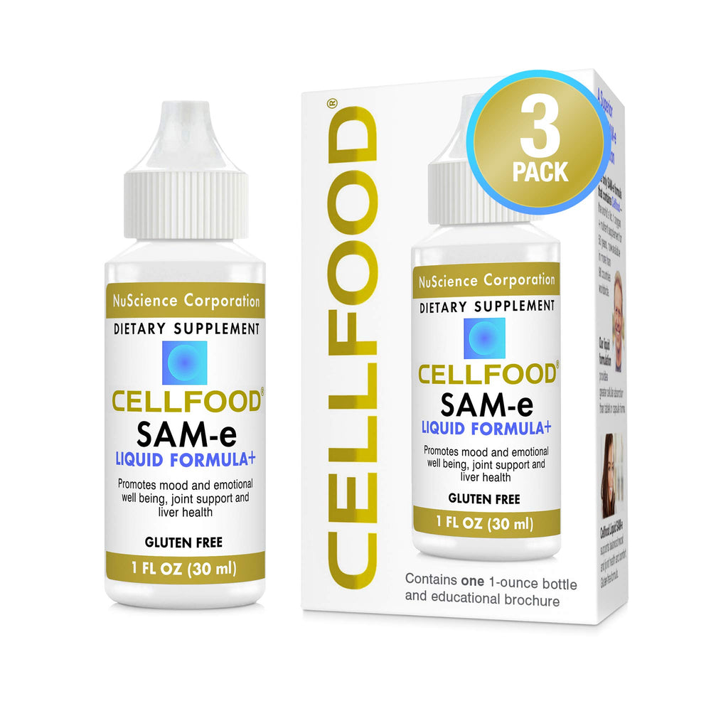 Cellfood SAM-e Liquid Formula bottle for easy mood-support dosing.