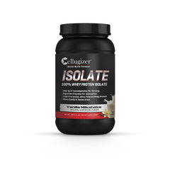Cellugizer Whey Isolate Vanilla bottle showing 26g protein per serving