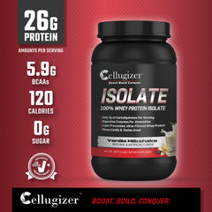 Pouring Cellugizer Vanilla whey isolate shake for quick protein fueling