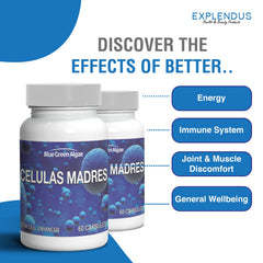 Celulas Madres capsules pack arranged for daily wellness routines.
