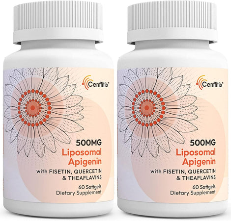 Cenffitio liposomal apigenin softgels bottle on shelf promoting calm evenings and restful sleep