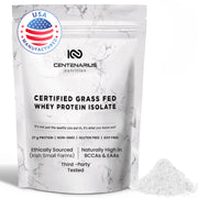 Centenarius Premium Whey Protein Canister front view for high-quality protein for active lifestyles.