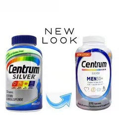 Centrum Men 50+ tablets close-up showing easy-to-swallow capsules.