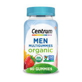 Centrum Men's Organic Multigummies bottle showing the product and branding for daily immune and energy support
