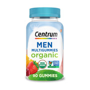 Centrum Men's Organic Multigummies bottle showing the product and branding for daily immune and energy support