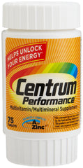 Centrum Performance vitamins bottle highlighting energy metabolism and immune support.