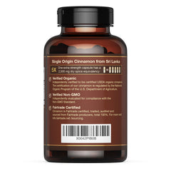 Ceylon Cinnamon Shop CinnaGuard label shows Non-GMO and Fairtrade seals for trust.