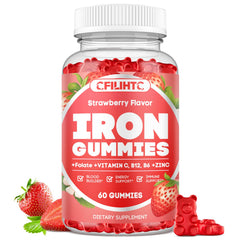 CFILIHTC Iron Gummies bottle with strawberry flavor for daily iron support.