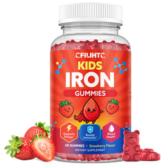 CFILIHTC Iron Gummies strawberry bottle supports healthy iron levels for kids.