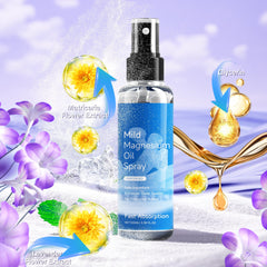 Chamex Magnesium Oil Spray near feet shows convenient, portable use.