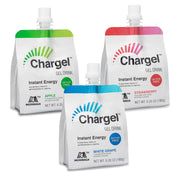 Chargel variety 18 gels pack showing three flavors for versatile workout energy