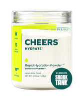 Cheers Hydrate lemon-lime powder ready to mix for fast hydration.