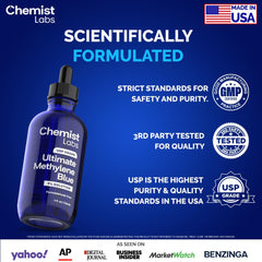 Chemist Labs 1% Methylene Blue dropper close-up highlighting precise dosing.
