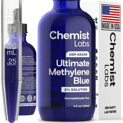 Chemist Labs methylene blue bottle highlights purity and dosage clarity for daily use.