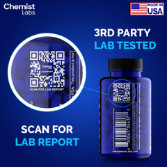 Chemist Labs Methylene Blue label highlights formaldehyde-free, clean ingredients.