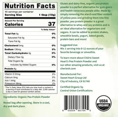 Chérie Sweet Heart organic pea protein powder bag ideal for protein boosts in recipes.