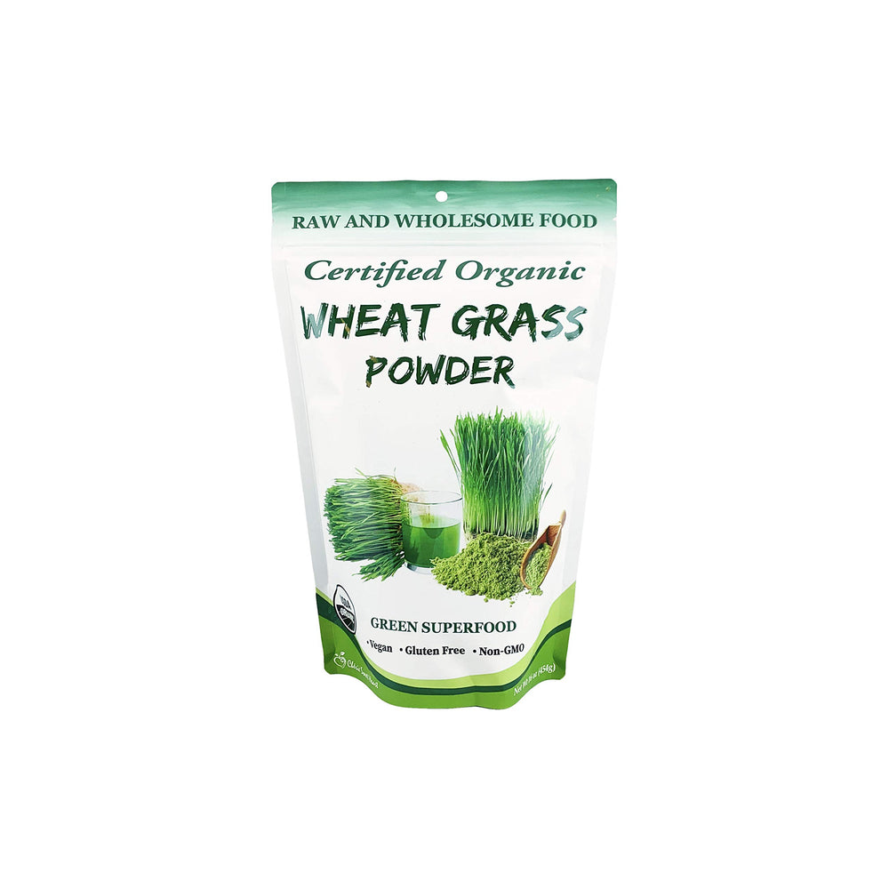 Cherie Sweet Heart organic wheatgrass powder bottle for daily smoothies.