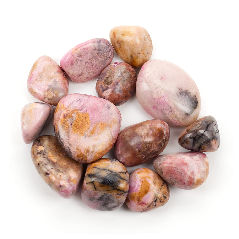 Cherry Tree Collection Rhodonite half-pound polished stones for meditation and grounding.