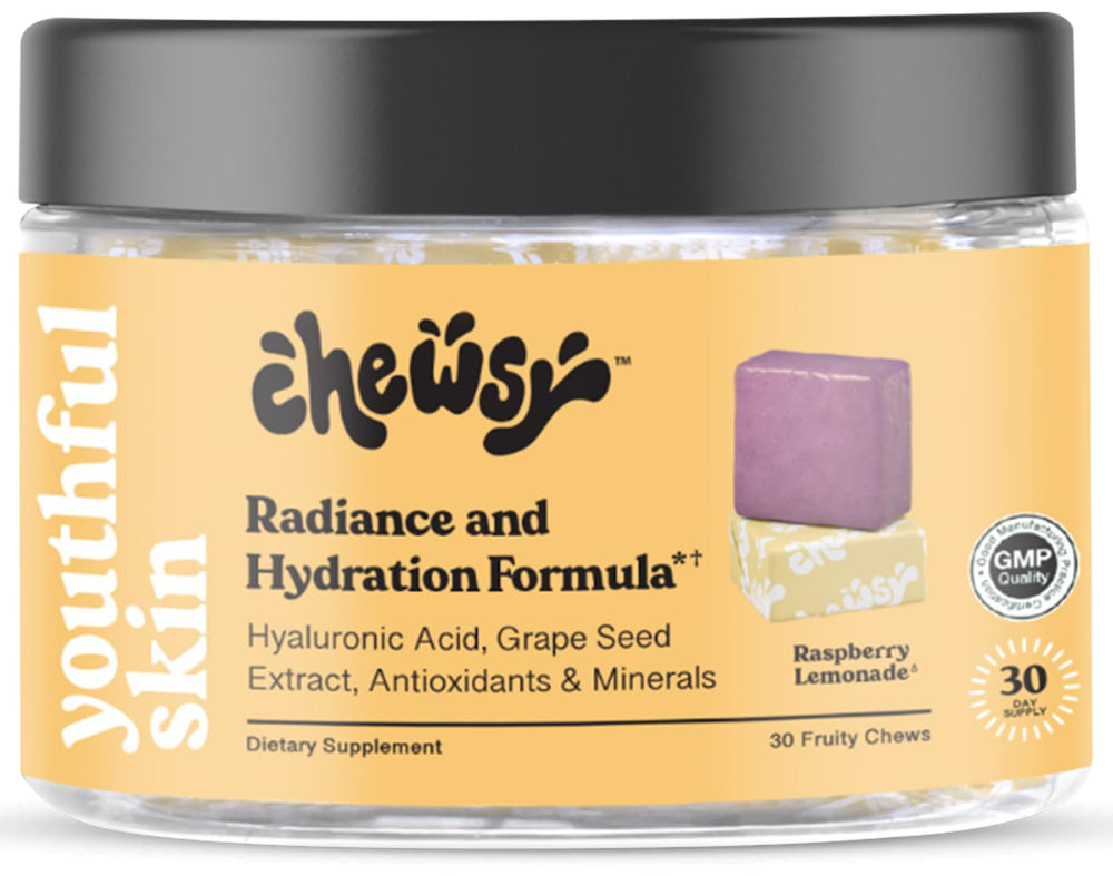 Chewsy Youthful Skin raspberry-lemonade chews for radiant hydration and taste appeal